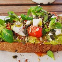 Avocado with feta on sourdough at Esquina in Lanzarote