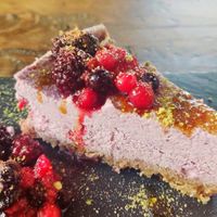 Blueberry cheesecake with seasonal fruits at Esquina in Lanzarote