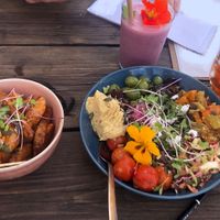 Patatas bravas with sriracha mayo and the salad bowl at Esquina in Lanzarote