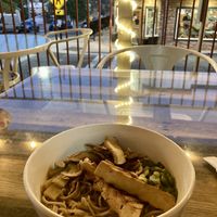 Vegan Miso Ramen and lovely porch seating  at Little Shop of Ramen in Mariposa