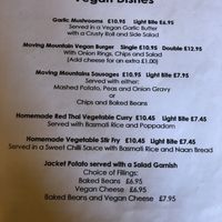 Vegan menu choices at The White Horse in Ventnor