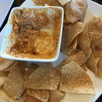 (The remains of) Buffalo dip! Mmm great texture. Chips break easily lol  #Veganuary at Mo' Brunch + Brews in Houston