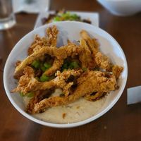 Chik’n fried shrooms & grits   at Mo' Brunch + Brews in Houston