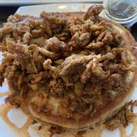 Hot “Honey” 'Shrooms &  pancakes which were fabulous!  at Mo' Brunch + Brews in Houston