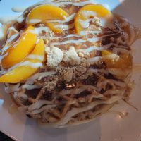 Peach cobbler waffle at Mo' Brunch + Brews in Houston