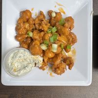 Cauliwings in buffalo saucee  at Mo' Brunch + Brews in Houston