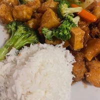 Crispy Tofu in Sesame sauce with Rice & Steamed Veggies. at Golden Saigon in Aurora