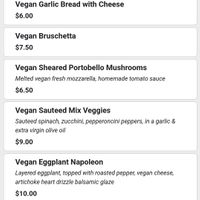 Some vegan appetizers from online menu at Little Italy in Washington