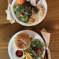 Falafel platter and burger  at Eat Drink Vegan in Busan