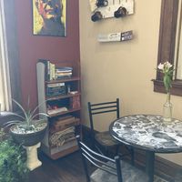 The seating and decor is super cute  at Mugshots in Wheeling