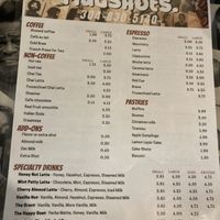 Menu. Barista was very flexible making drinks vegan at Mugshots in Wheeling