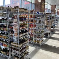 Aisles of the the market. Lots of vegan snacks and products at Public Market Cafe in Wheeling