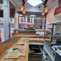 Inside looking out at Levant Sweets in Edinburgh