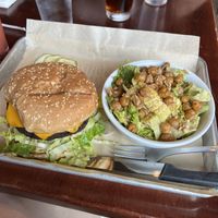 Quinoa patty burger & vegan ceaser salad  at BRGR Bar in Portsmouth