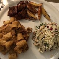 3-course menu: shaved salad, curry tomato pasta, seitan masala special.  at Brac Libreria di Arte Contemporanea in Florence