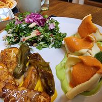 Tempeh, tortellini and the first vegan salad on list. at Brac Libreria di Arte Contemporanea in Florence