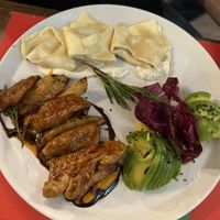 Plum ravioli, seitan, avocado salad   at Brac Libreria di Arte Contemporanea in Florence