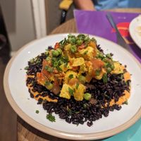 Gazpacho sauce, black rice, tofu, peas at Brac Libreria di Arte Contemporanea in Florence