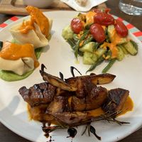 Combo plate: tortelloni, seitan Marsala, and a saladd  at Brac Libreria di Arte Contemporanea in Florence