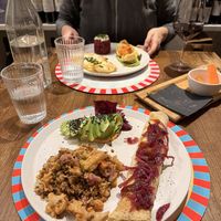 Dosha, basmati rice dish, and avocado carpaccio.  at Brac Libreria di Arte Contemporanea in Florence