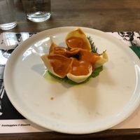 Potato and ginger tortellini (with tomato sauce) at Brac Libreria di Arte Contemporanea in Florence