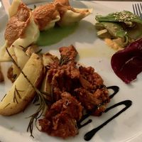 Tofu stuffed tortellini, Seitan Marsala, and avocado salad- all incredible  at Brac Libreria di Arte Contemporanea in Florence