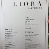 Menu at Liora in Baltimore