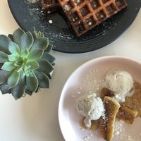 Waffle and “banana cream pie" at Liora in Baltimore