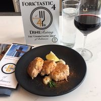 Liora-Baltimore Plant-based Crab Cake and French Bordeaux Red Wine. at Liora in Baltimore