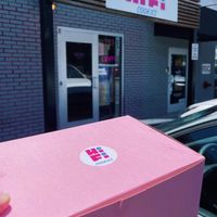 Exterior of the building and takeaway box with logo. at HiFi Cookies in Nashville