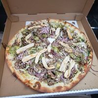 Artichoke pesto vegan pizza at Verrazzano Pizza in Half Moon Bay