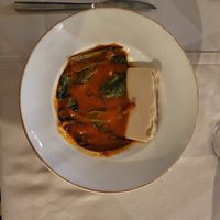 Fresh cashew cheese with Swiss chard and fresh tomatoe sauce! at Kaneo Summer Garden in Ohrid