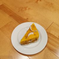Mango passionfruit coconut cheesecake at Pâtisserie Zébulon in Montreal