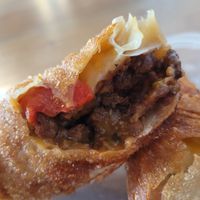 Steak and cheese egg roll at Vegan Bodega in New Britain