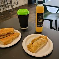 Breakfast cuban sandwich and egg, sausage and cheese hand pie. at WeVegan Cafe in Tampa