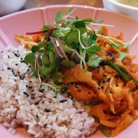 I had rice with fried tofu that was 10/10 I ordered extra rice because I was really hungry. It had a strong spicy flavor. I had also one time the rice soup (really big protion) tha at Mothers Table in Seoul