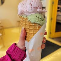 Rosewater Cardamom Almond + Pistachio + Gluten Free Waffle Cone #Veganuary at Kate's Ice Cream in Portland