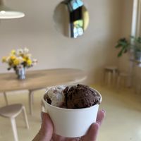 Marionberry cobbler and triple chocolate brownie  at Kate's Ice Cream in Portland