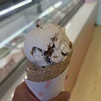 Moose tracks on a waffle cone  at Kate's Ice Cream in Portland