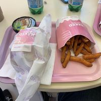 Menu with sweet potatao Bacon Burger and one desert at Naked Burger - 6ème in Paris