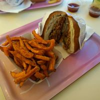 Cheeseburger + Sweet potato fries at Naked Burger - 6ème in Paris