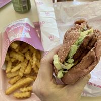 Pink burger & fries  at Naked Burger - 6ème in Paris