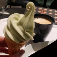 Took me a while to realize the veggie soft cream flavors are seasonal -- the current one is kiwi!! They also have this oat latte for around 350¥ at IKEA - Shibuya in Tokyo