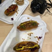 Cinnamon roll (100y), veggie dog (130y)  at IKEA - Shibuya in Tokyo