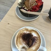 Vitamin Sea açai bowl and almond cappuccino  at Nāmaka in Broadstairs