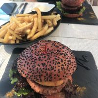 Vegan burger and fries  at Sea View in Porto Moniz