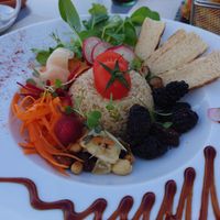 Vegan bowl with dry rice and dry bread at Sea View in Porto Moniz