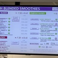 Green heart = vegan. There is other food sold there but I only noticed the smoothies labeled vegan  at Freshens Food Studio in Denver