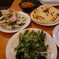 Broccoli, cabbage, carrots and flatbread at Sylvan in Glasgow