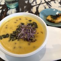 Pumpkin & ginger cream with lentils  at La Mujer de Verde in Mallorca